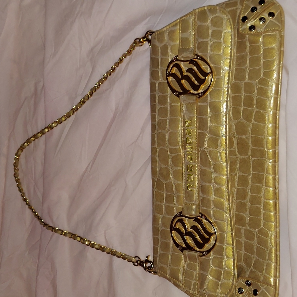 Rocawear gold crocodile print shoulder purse